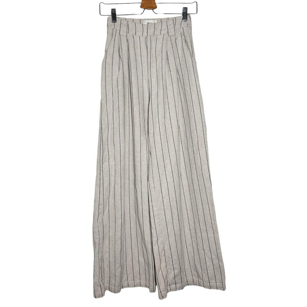 Dissh Beige Natural Pinstripe Linen Blend High Rise Wide Leg Murphy Pants - 2